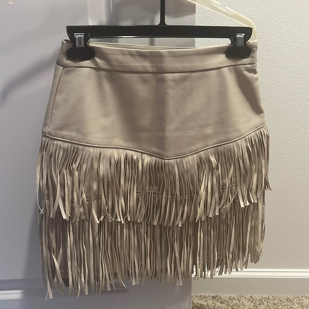 altar’d state XS leather fringe skirt